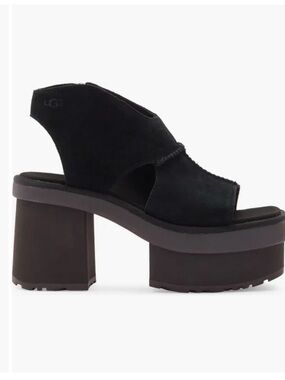 UGG Black Suede Platform Sandals with Chunky Heel